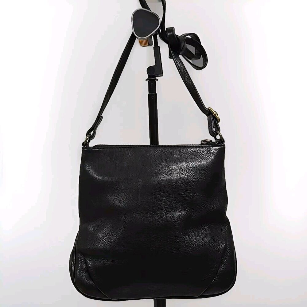 Isabella Fiore Black Leather Crossbody Bow Purse Black Soft Size Small - Picture 3 of 10